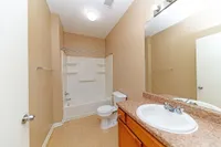 Bright bathroom with bathtub