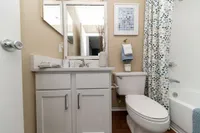 Bright bathroom with quartz counters