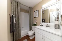 Bright bathroom with quartz counters