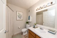 Bright bathroom with bathtub