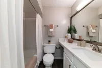 Bright bathroom with bathtub