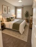 Cozy bedroom with carpet & ceiling fan