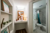 Built-in desk nook with convenient bathroom access