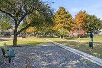 Pet-friendly space for outdoor activities with a bench and pet stations