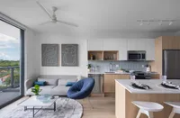 Apartment living room with balcony doors