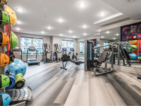 Fitness center with machines, wall mirrors, and extra equipment