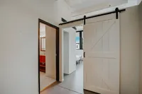 RL bed and bathroom