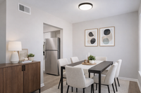 Modern dining space with neutral tones