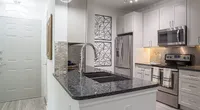 Elegant modern kitchen with sleek granite countertops, stainless steel appliances, and stylish cabinetry.