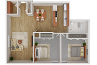 2 Bed 1 Bath Floorplan