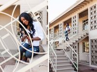 split image of woman sitting on staircase holding dog and walking down staircase at oasis 20