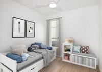 rendering of kids bedroom with twin bed shelving and Wood-Style Flooring at Twelve Mile Crossing