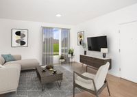 rendering of Living room with sofa and tv console and Wood-Style Flooring at Twelve Mile Crossing