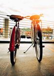 closeup of two parked bikes