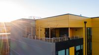 drone view of the rooftop terrace at oro apartments