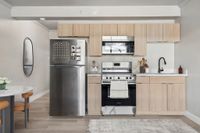 Virtually staged studio at Solaris at Tucson showing the kitchen