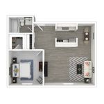 Two-Bedroom, One-Bathroom Floor Plan Rendering