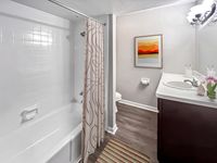 Clean lines and modern finishes Memorial Fountain Apartment Bathroom | Apartments in Houston, TX