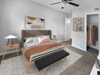 Calm and cozy bedroom retreat Memorial Fountain Apartment Bedroom | Apartments in Houston, TX