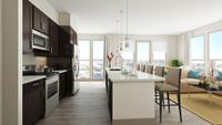 houston heights apartments | apartments on washington ave |Azure Houston Apartment Kitchen and Living Room | Essential Housing Apartment | Apartments on Washington Ave