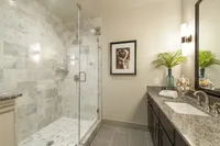A modern space with refined simplicity Pearl Residences at City Centre Apartment Bathroom | Houston, TX Apartments | Houston CityCentre Apartments