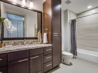 Modern aesthetics with clean appeal. The McCarthy at Memorial City Bathroom| Houston, TX Apartments | Apartments in Houston, TX