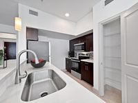 Experience culinary brilliance in this sleek kitchen, featuring elegant design and ample storage.