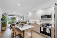 Modern open-concept kitchen and living area with sleek cabinetry, natural light, and stylish decor.