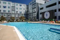 Pool and Jumbotron at The Banks Iowa Apartments