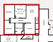 Inviting floor plan showcasing 3 bedrooms, 1 bathroom, and a cozy loft space. Ideal layout with a spacious living room and convenient kitchen.