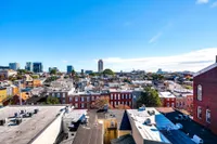 Stunning urban skyline view with vibrant cityscape, showcasing charming rooftops and modern skyscrapers under a clear blue sky.