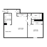 930 sq ft 1BR/1BA Plus Two Floorplan
