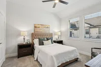 guest bedroom with carpet flooring