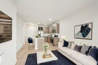 Staged One Bedroom Kitchen and Living