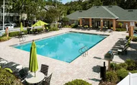Drone photo of the pool and hot tub area
