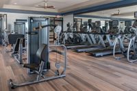 Modern fitness center with high-end treadmills, strength machines, and a sleek, spacious design for optimal workouts.