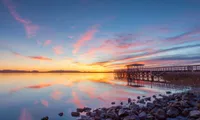 port royal beach and boardwalk at dusk
