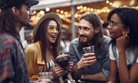 friends enjoying a beer outside