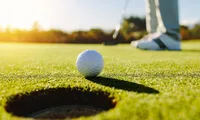 Man putting on golf course