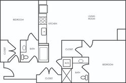Two bedroom, two bath 981 sq ft apartment