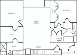 Two bedroom, two bath 975 sq ft apartment