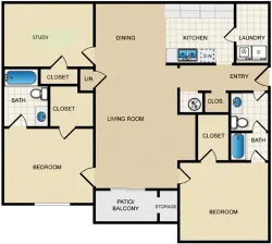 2BR Floorplan with Study