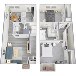 2 bedroom, 1.5 bath