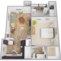 A1 Floor Plan, 1 Bed, 1 Bath, 629 SqFt
