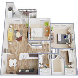 B2 Floor Plan, 2 Bed, 2 Bath, 978 SqFt