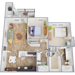 B2E Floor Plan, 2 Bed, 2 Bath, 984 SqFt