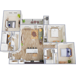 C1 Floor Plan, 3 Bed, 2 Bath, 1262 SqFt