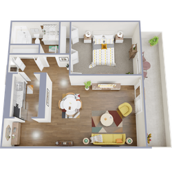 One bedroom, one bath, 643 square feet
