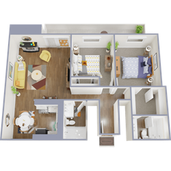 Two bedroom, two bath, 1,124 square feet