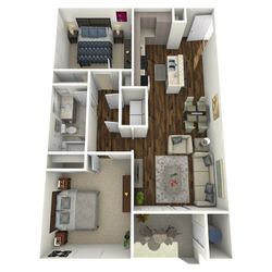 B1 - two bedroom, one bath apartment floor plan